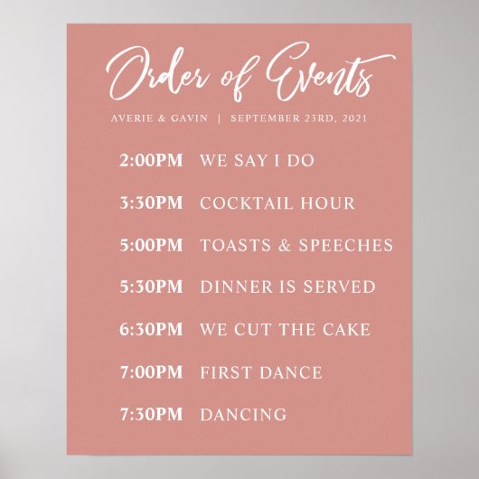Blush Order of Events Wedding Day Plakat (Vorne)