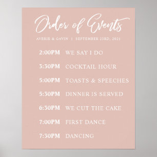 Blush Order of Events Wedding Day Plakat