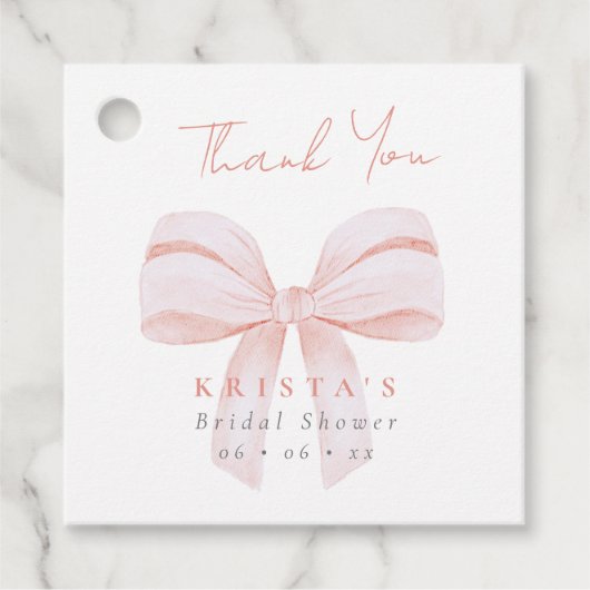 Blush Oversize Bow Brautparty Vielen Dank Geschenkanhänger (Vorderseite)