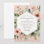 Blush Painterly Botanical Wedding Einladung (Vorne/Hinten)
