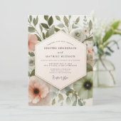 Blush Painterly Flora Wedding Einladung (Stehend Vorderseite)