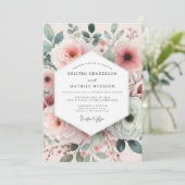 Blush Painterly Rose Wedding Einladung (Stehend Vorderseite)