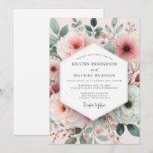 Blush Painterly Rose Wedding Einladung (Vorne/Hinten)