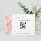 Blush Paisley Typografy Wedding RSVP QR Code Begleitkarte (Stehend Vorderseite)