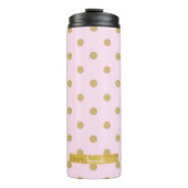 Blush Pale Light Pink & Gold Polka Dots Muster Thermosbecher (Vorderseite)