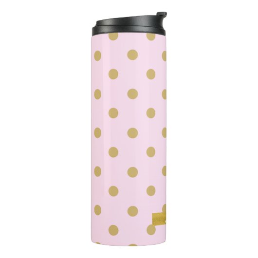 Blush Pale Light Pink & Gold Polka Dots Muster Thermosbecher (Nach links gedreht)