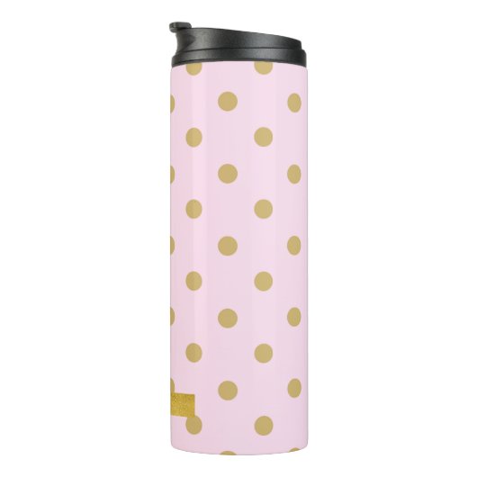 Blush Pale Light Pink & Gold Polka Dots Muster Thermosbecher (Nach rechts gedreht)