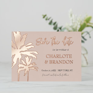 Blush Palm Trees Beach Hochzeit Save the Date Gold Folieneinladung