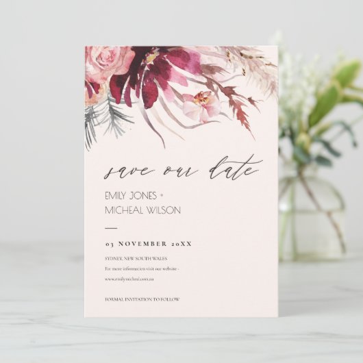 Blush Pampas Gras Save the Date einladen Dankeskarte (Stehend Vorderseite)