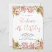 Blush Pampas Grass Boho Floral Geburtstag Einladung (Vorderseite)