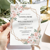 Blush Pampas Grass Boho Wedding Gold Geometric Einladung