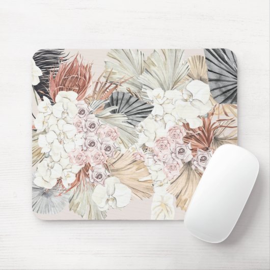 Blush Pampas Grass Floral Tropischer Dschungel Mousepad (Mit Mouse)