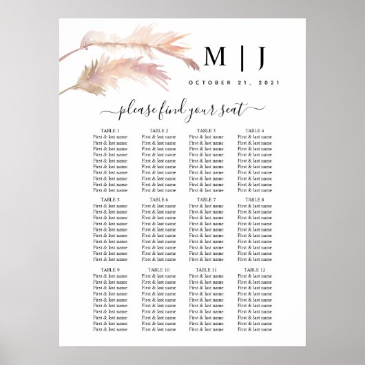 Blush Pampas Grass Hochzeitstabelle Poster (Vorne)