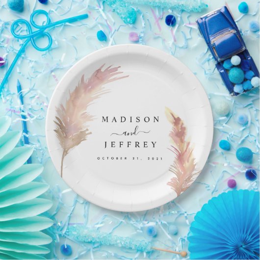 Blush Pampas Grass Minimalistisch Hochzeit Pappteller (Party)