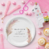 Blush Pampas Grass Minimalistisch Hochzeit Pappteller (Party)