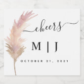 Blush Pampas Grass Minimalistisch Hochzeit Schaumweinetikett (Einzelnes Label)