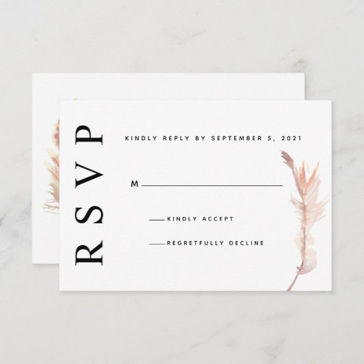 Blush Pampas Grass Minimalistische Hochzeitkarte R RSVP Karte (Vorne/Hinten)