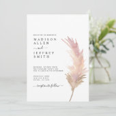 Blush Pampas Grass Minimalistische Hochzeitseinlad Ankündigung (Stehend Vorderseite)