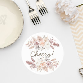 Blush Pampas Grass Wedding Coaster Runder Pappuntersetzer