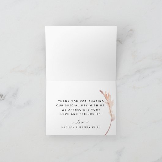 Blush Pampas Grass Wedding Danke Karte (Innenseite)