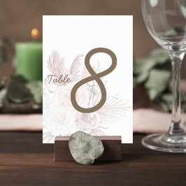 Blush Pampas Grass Wedding Table Number Card Tischnummer