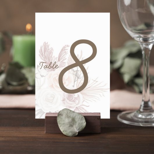 Blush Pampas Grass Wedding Table Number Card Tischnummer