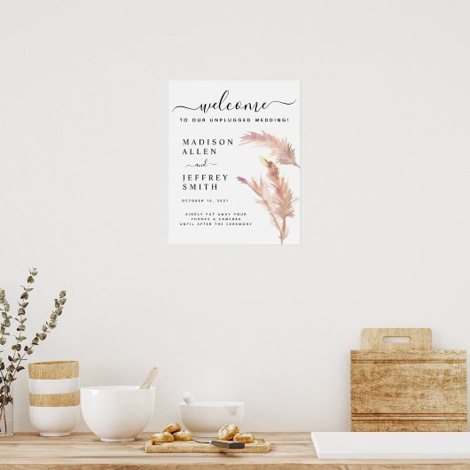 Blush Pampas Grass Wedding Unplugged Willkommensze Poster (Küche)