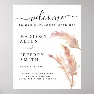 Blush Pampas Grass Wedding Unplugged Willkommensze Poster