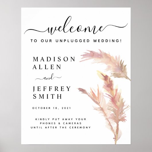 Blush Pampas Grass Wedding Unplugged Willkommensze Poster (Vorne)
