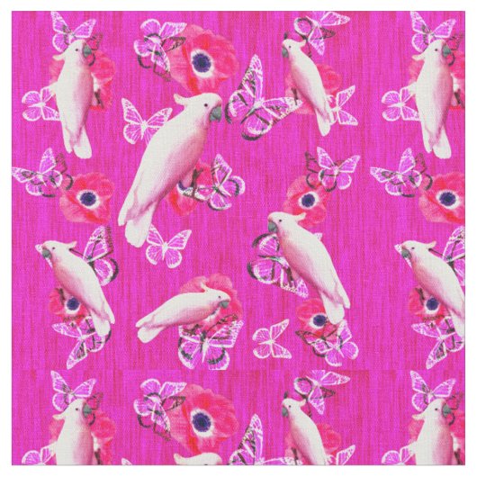 Blush Paradies: Kakados und Schmetterlinge Harmoni Stoff (Nahaufnahme)