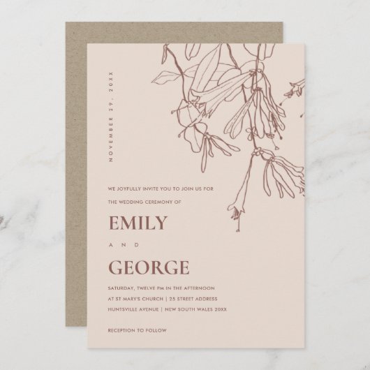 BLUSH PASTEL LINE ZEICHNEND FLUSSBREITE-EINLADUNG DANKESKARTE (Vorne/Hinten)