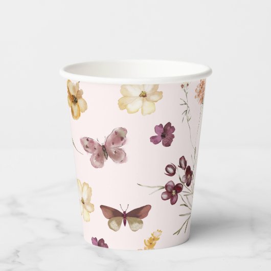 Blush Pastel Wildblume Modern Boho Wedding Pappbecher (Rückseite)