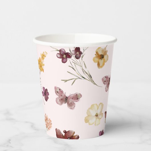 Blush Pastel Wildblume Modern Boho Wedding Pappbecher (Links)