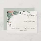 Blush Pastellpfirsich Minze Moss Sage Green Weddin RSVP Karte (Vorne/Hinten)