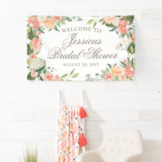 Blush Peach Aquarell Blumendusche Willkommen Banner (Insitu)