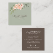 Blush Peach Aquarell Rose und Grünflächen Quadratische Visitenkarte (Vorne/Hinten)