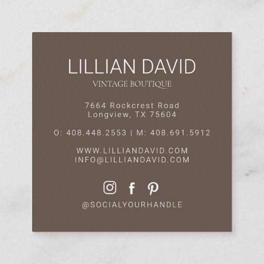 Blush Peach Aquarell Rose und Grünflächen Quadratische Visitenkarte (Rückseite)