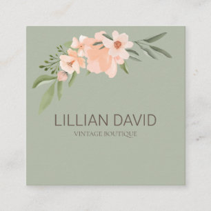 Blush Peach Aquarell Rose und Grünflächen Quadratische Visitenkarte