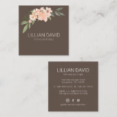 Blush Peach Aquarell Rose und Grünflächen Quadratische Visitenkarte (Vorne/Hinten)