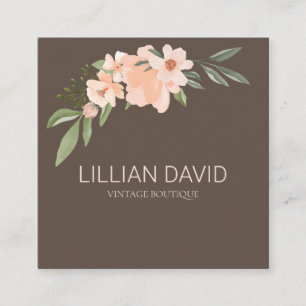 Blush Peach Aquarell Rose und Grünflächen Quadratische Visitenkarte