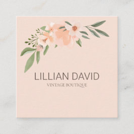 Blush Peach Aquarell Rose und Grünflächen Quadratische Visitenkarte