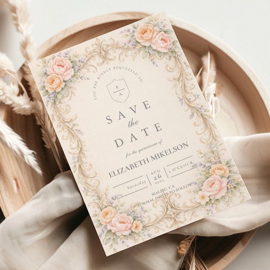Blush Peach Baroque Quinceañera Save The Date