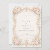 Blush Peach Baroque Rose Wedding Save The Date (Vorderseite)