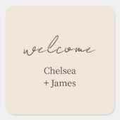 Blush Peach | Begrüßung von Chic Script Quadratischer Aufkleber (Vorderseite)