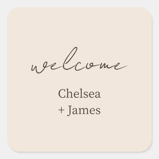 Blush Peach | Begrüßung von Chic Script Quadratischer Aufkleber (Vorderseite)