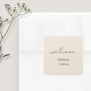 Blush Peach Begrüßung von Chic Script Quadratischer Aufkleber