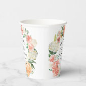 Blush Peach Bloral Wreath Braut und Groom Hochzeit Pappbecher (Rechts)