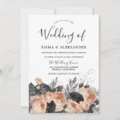 Blush Peach Blume Elegante Hochzeit Einladung (Vorderseite)