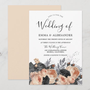 Blush Peach Blume Elegante Hochzeit Einladung