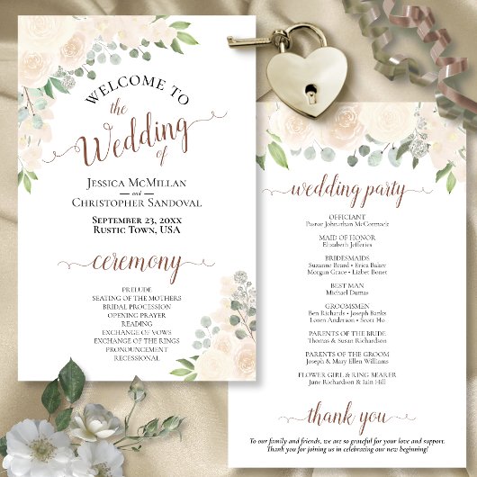 Blush Peach Boho Floral Budget Hochzeitsprogramm